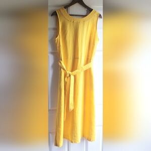 Nicole Miller Yellow Linen Sleeveless Belted Dress Size 8